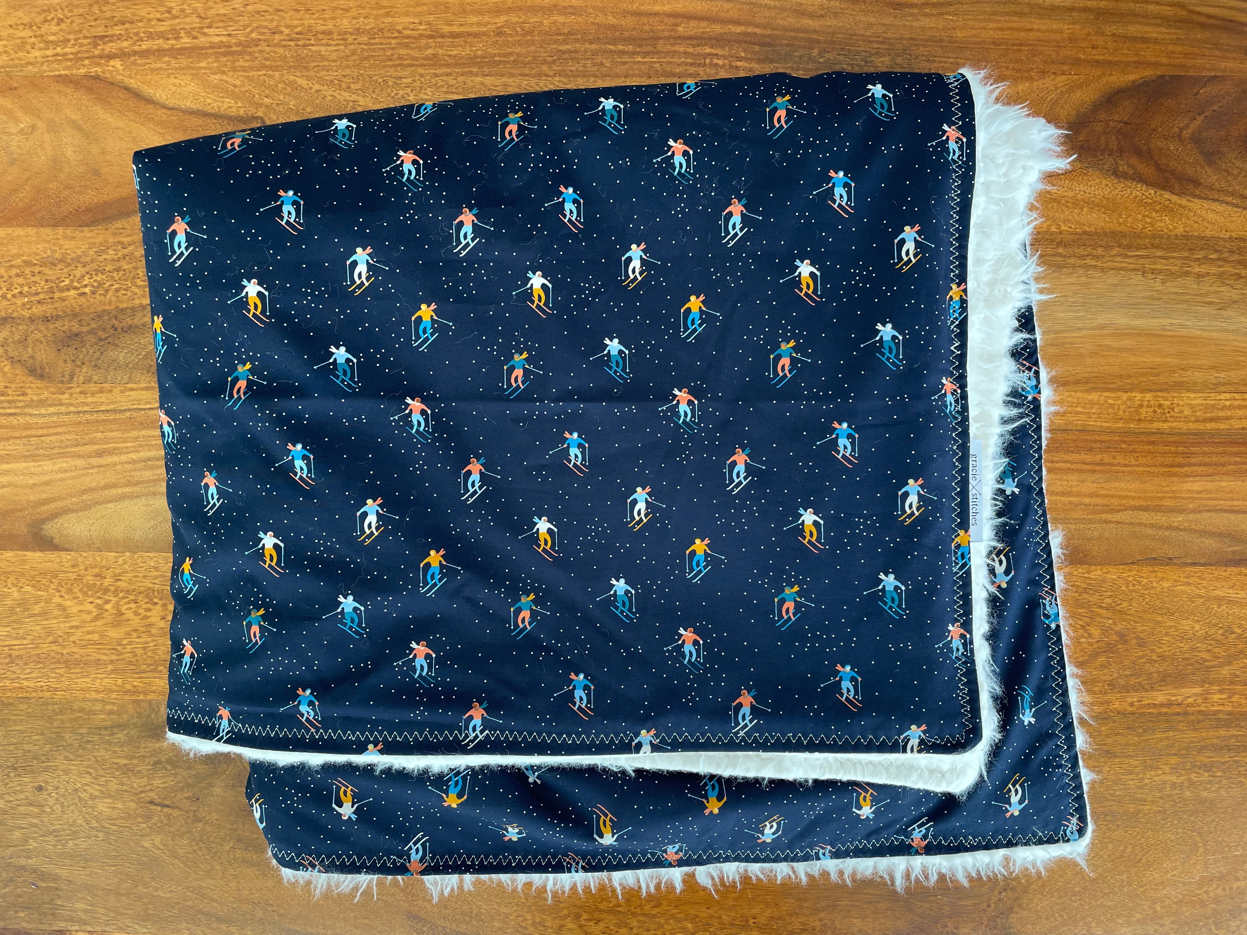 Baby Blanket - Navy Skiers
