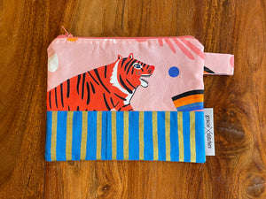 Zipper Pouch Large Pink Tiger with gold stripe