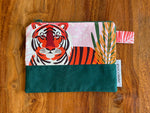 Zipper Pouch Large Pink Tiger with green