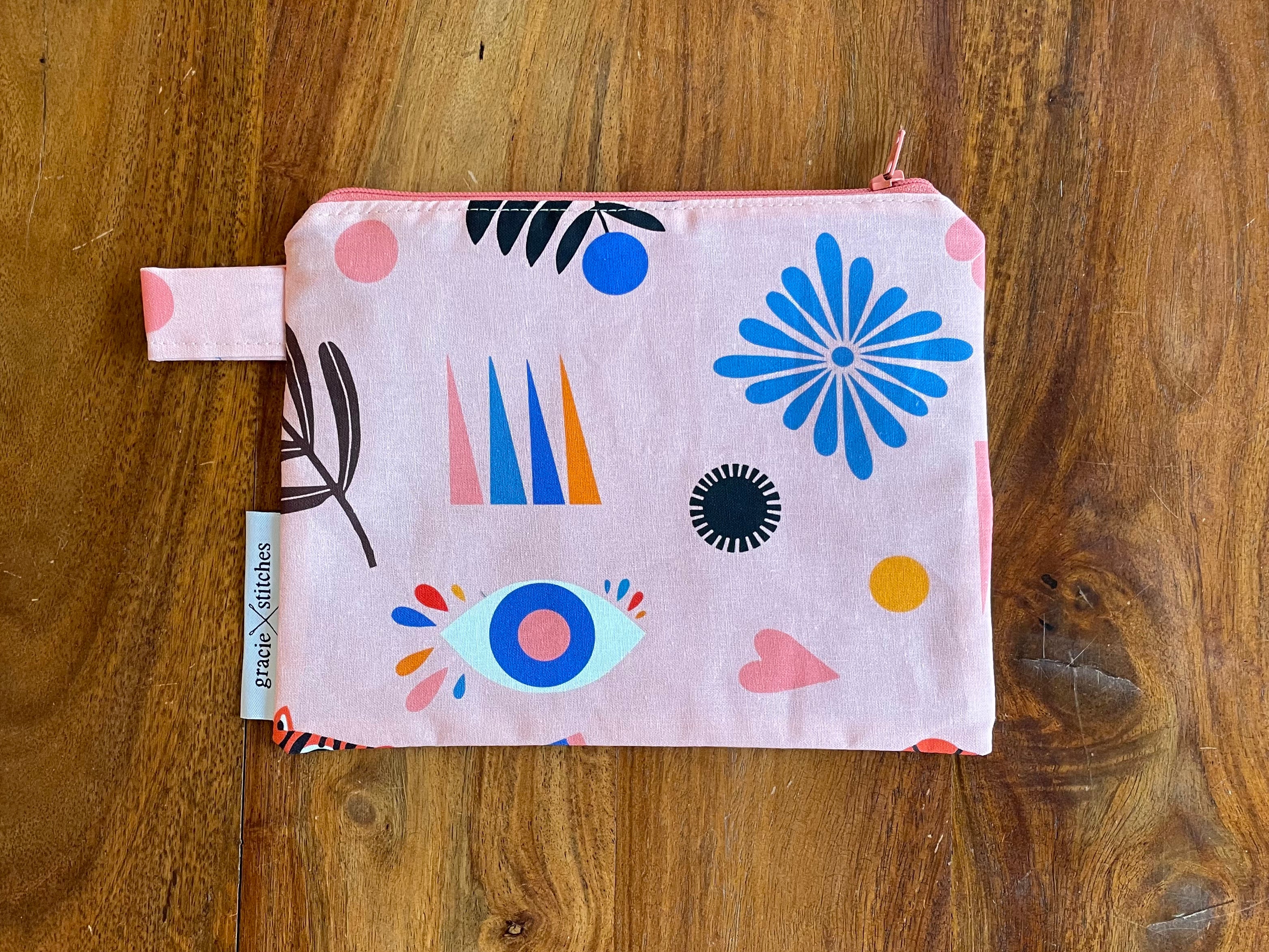 Zipper Pouch Large Pink Tiger with gold stripe