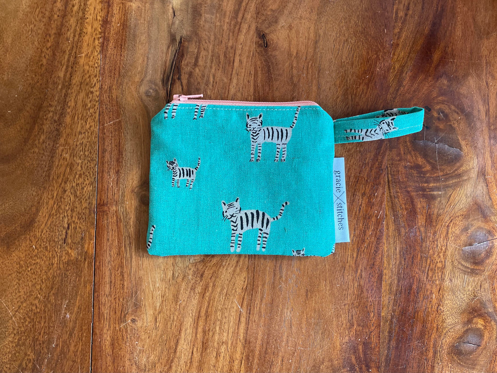 Zipper Pouch Small Teal Tigers