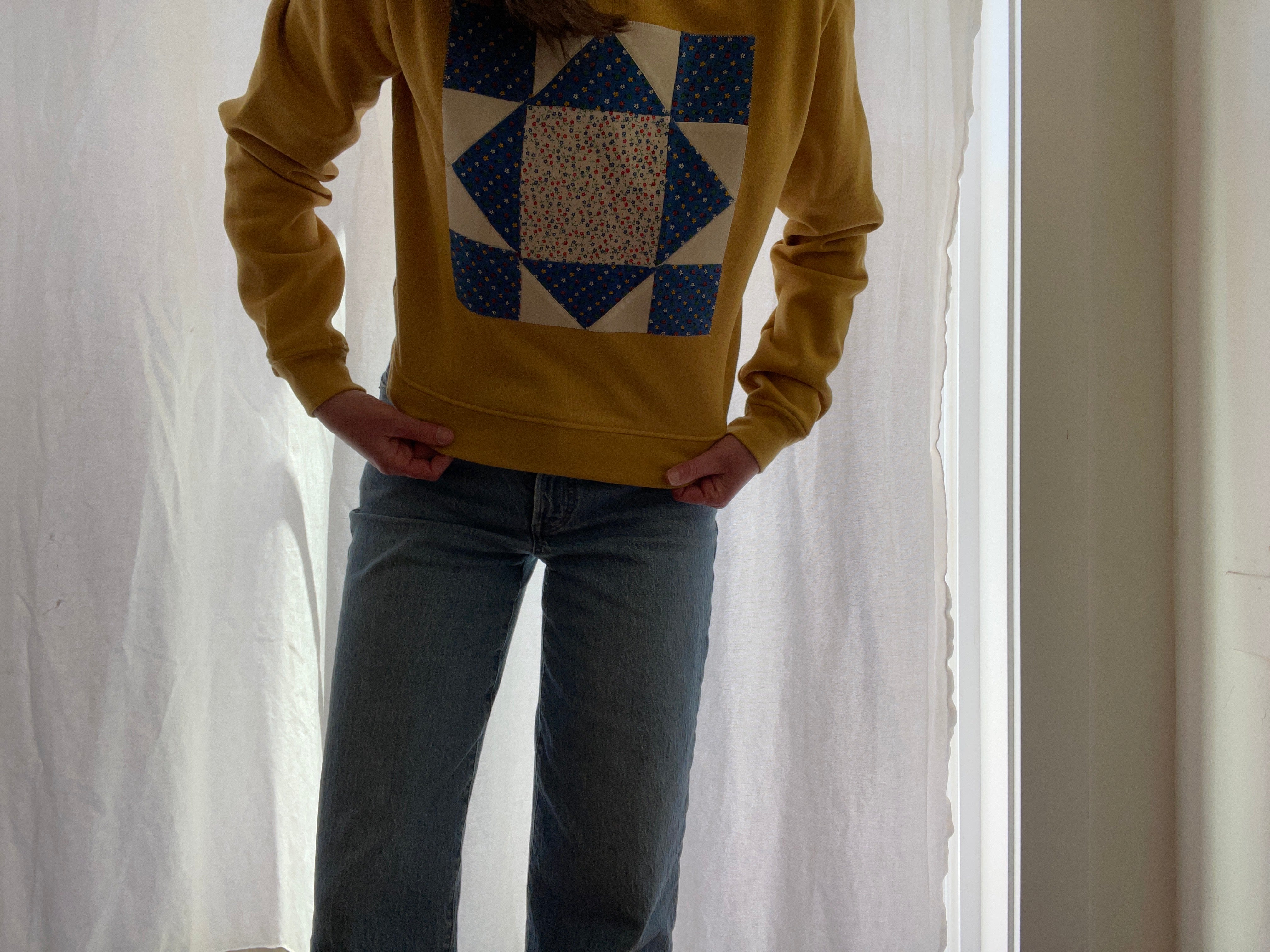 Small Heather Mustard Quilt Square Sweatshirt