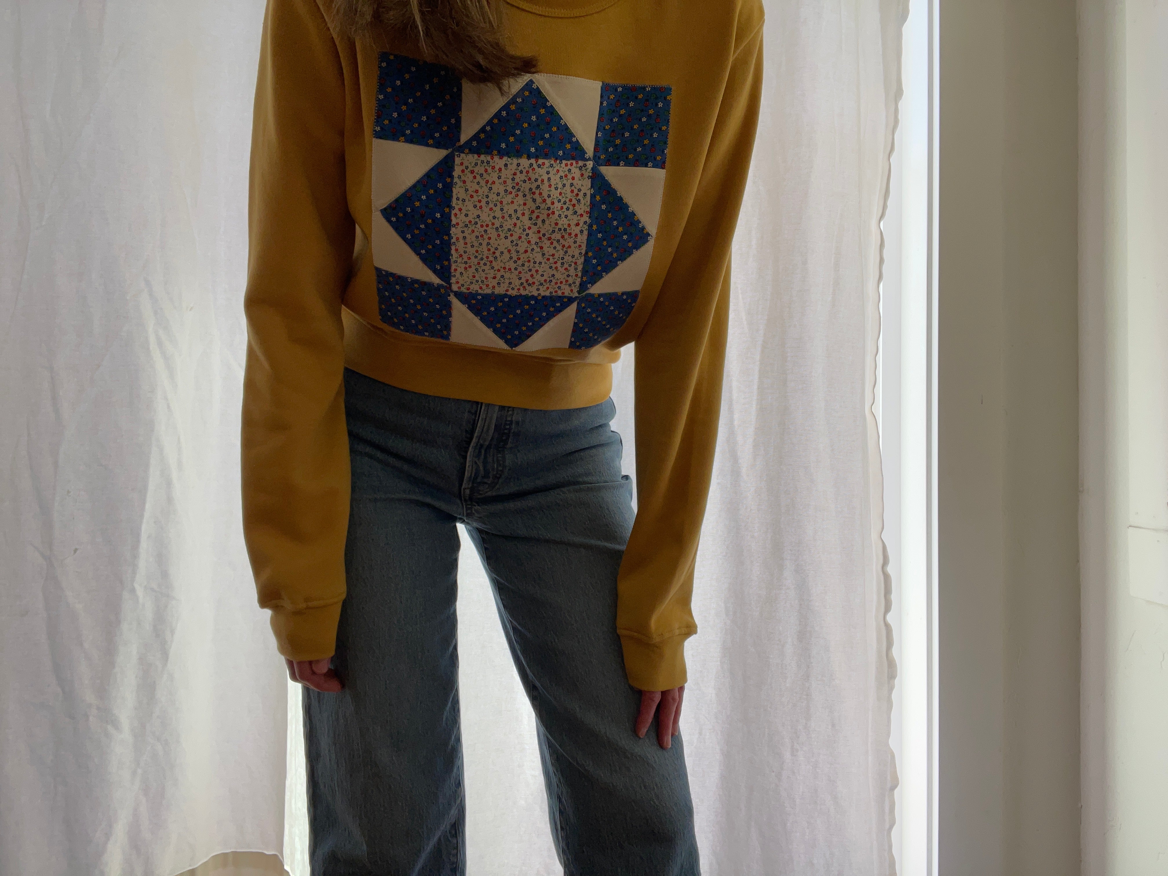 Small Heather Mustard Quilt Square Sweatshirt