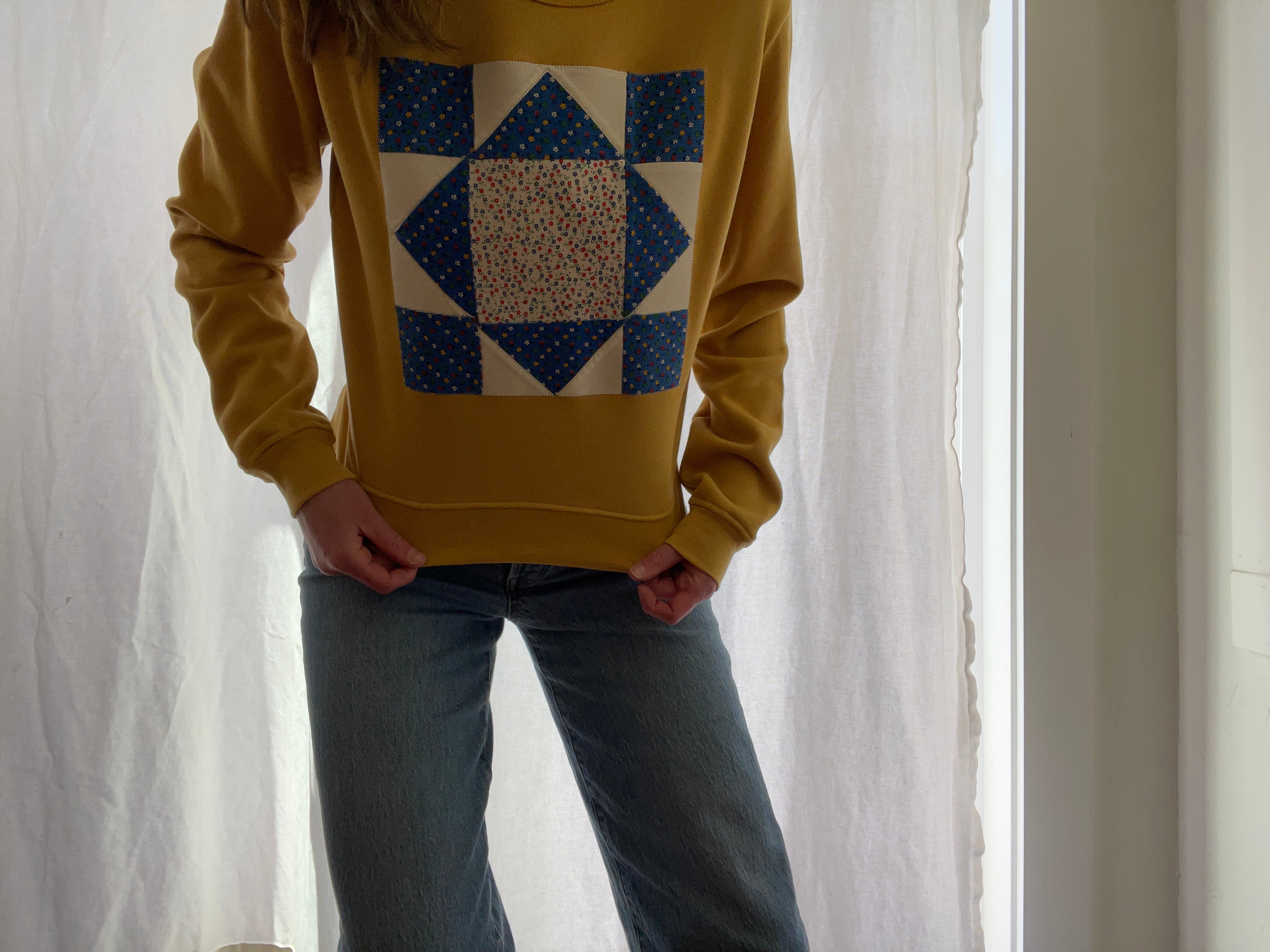 Small Heather Mustard Quilt Square Sweatshirt